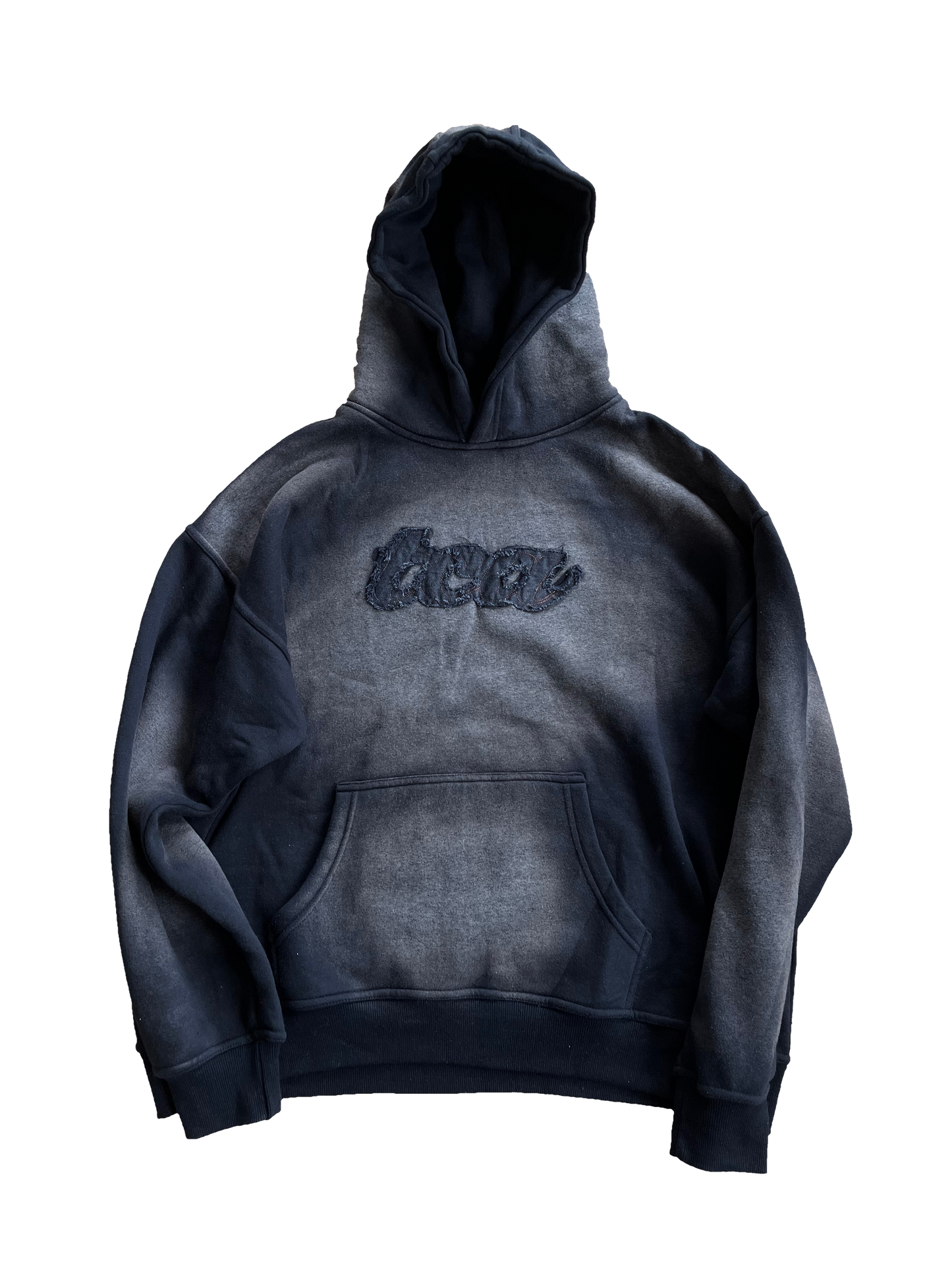 Distressed logo spray hoodie